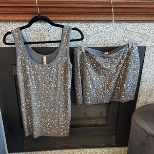Bailey 44 Gray Tank and Skirt with Gold Accents
